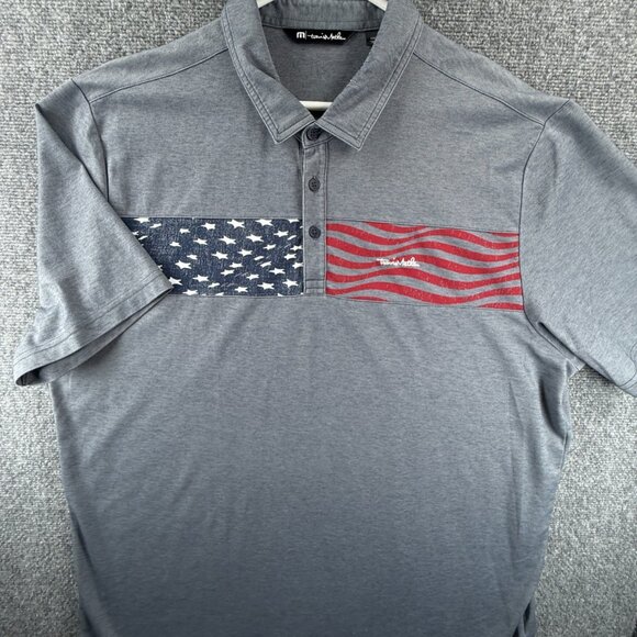 Travis Mathew USA Flag Polo Shirt Gray 2XL Peru Short Sleeve Collared Golf Men - Picture 1 of 14